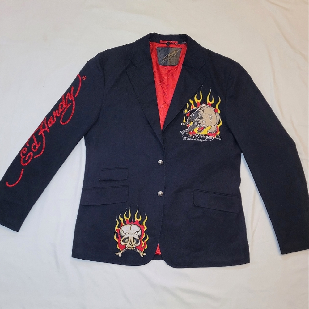 Ed Hardy Mens Military Blazer Jacket By Christian Audigier Death Before Dishonor